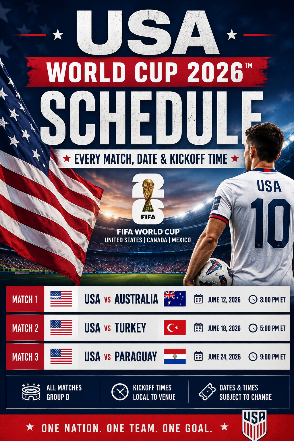 USA World Cup 2026 Schedule: Every Match, Date & Kickoff Time